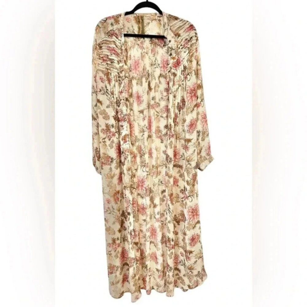 Aratta Silent Night Sheer Dress Duster Button Down Floral Size Medium Boho 187